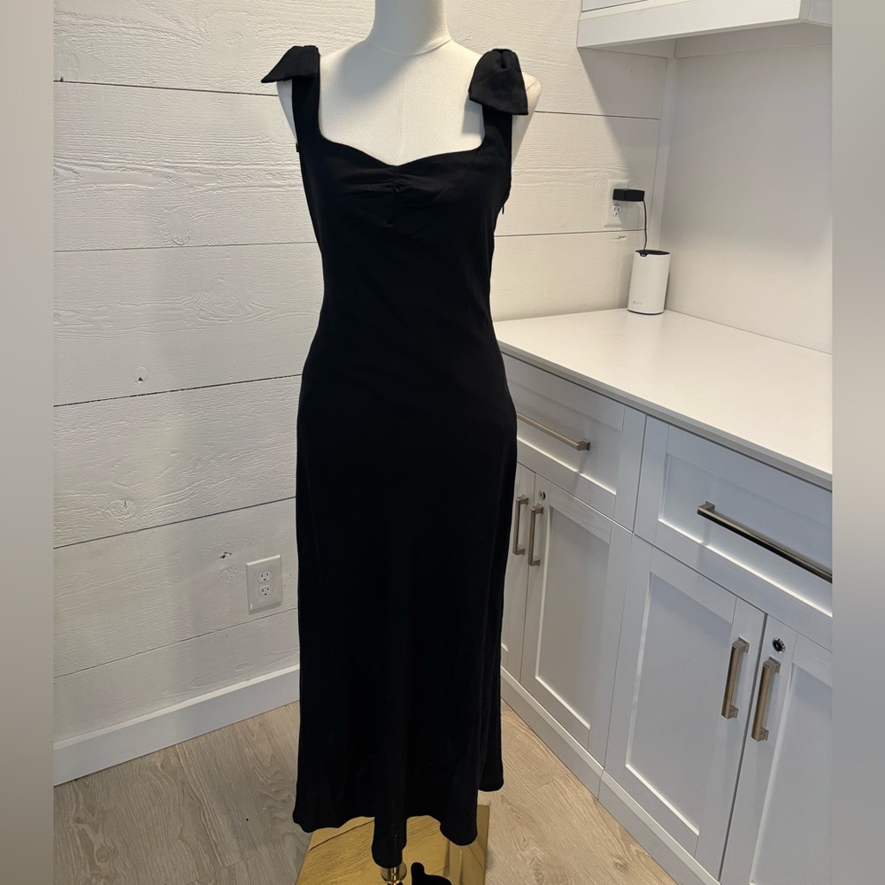 ASTR The Label Black Linen Blend Midi Dress XS Bow Strap Fit & Flare